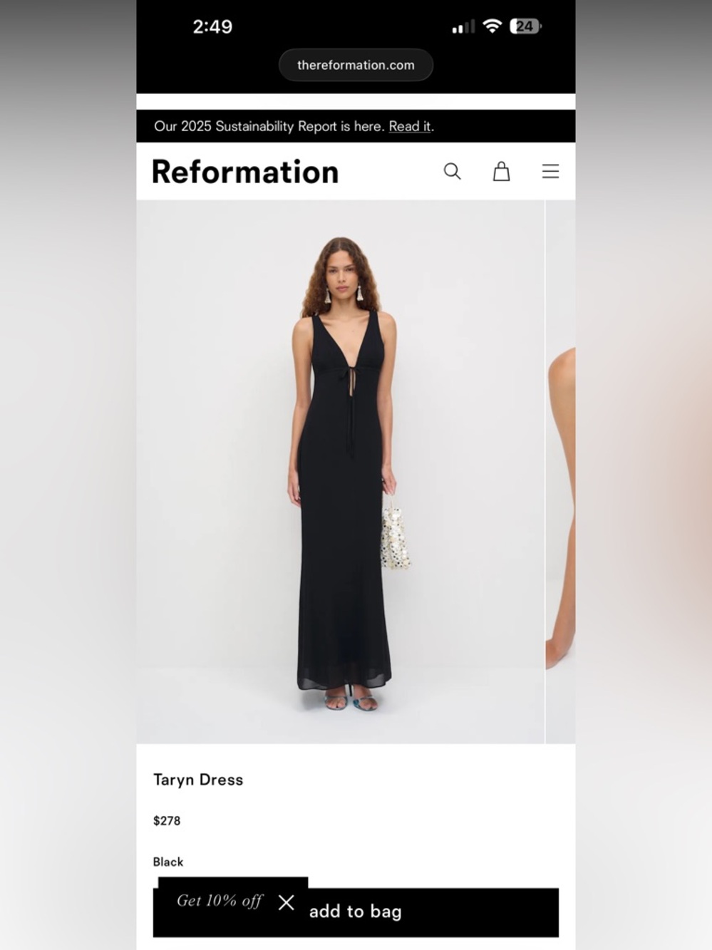 NWT Reformation Taryn Dress Black Size 4 | Classic Maxi Dress | $278 Retail